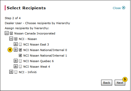 Select dealer recipients by